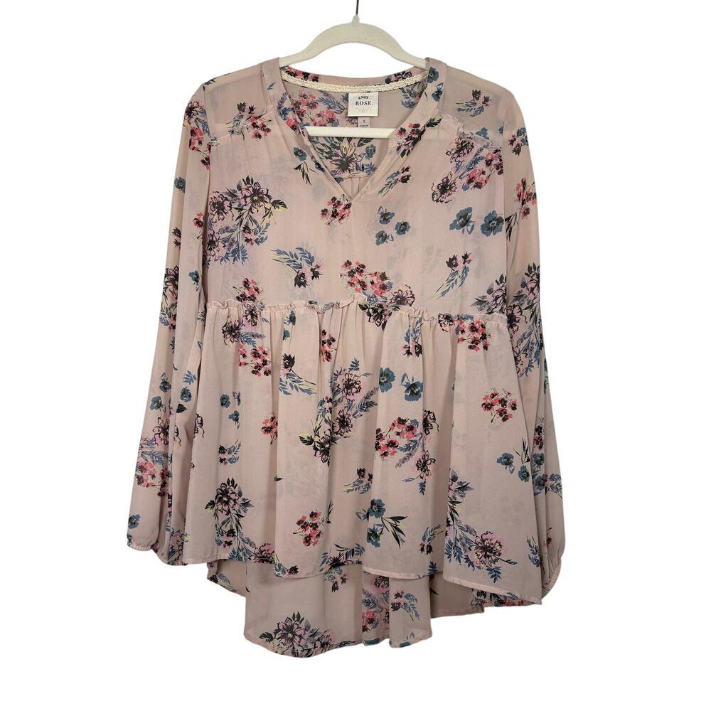 Knox Rose Boho Floral Tiered Peplum Tunic Blouse Top Cottagecore Small